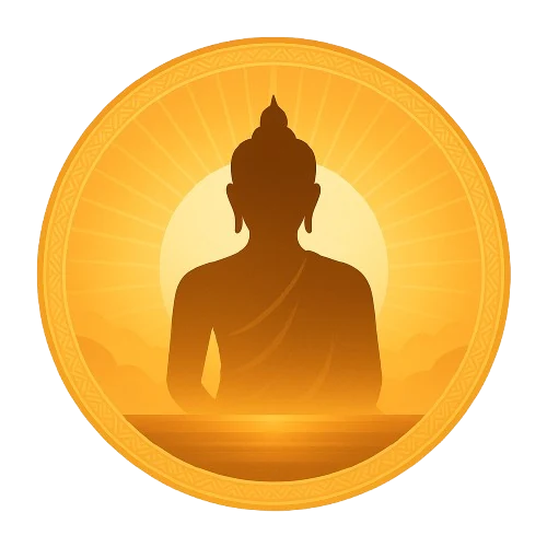 โลโก้อรุณสวัสดิ์ธรรมะ พระพุทธรูปในวงแสงทอง